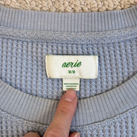 Aerie Womens Oversized Waffle Knit Crewneck Sweatshirt Light Blue Medium - Picture 6 of 16